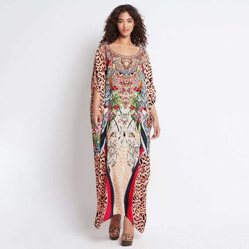 Dame Kaftan med kunstfærdigt dyremønster og glamourøse detaljer Stilla