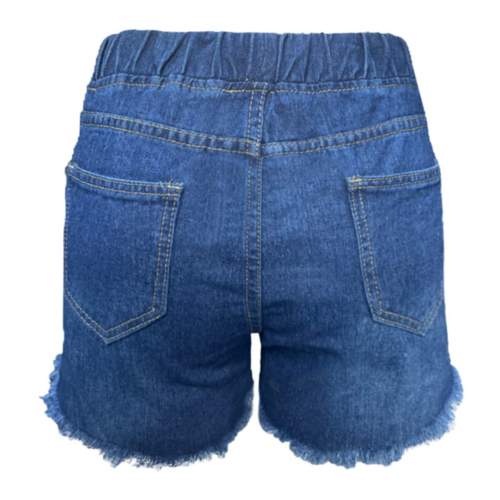 Dame Jeansshorts med elastisk talje og modische Used-effekter Stilla