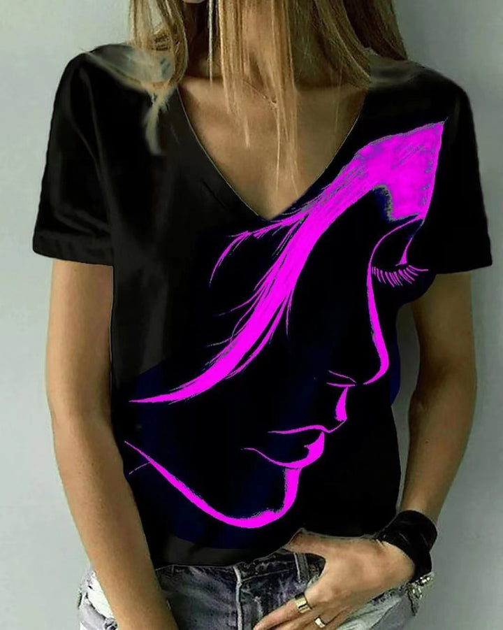 Kvinder Kunstnerisk Grafisk V-hals T-shirt Stilla