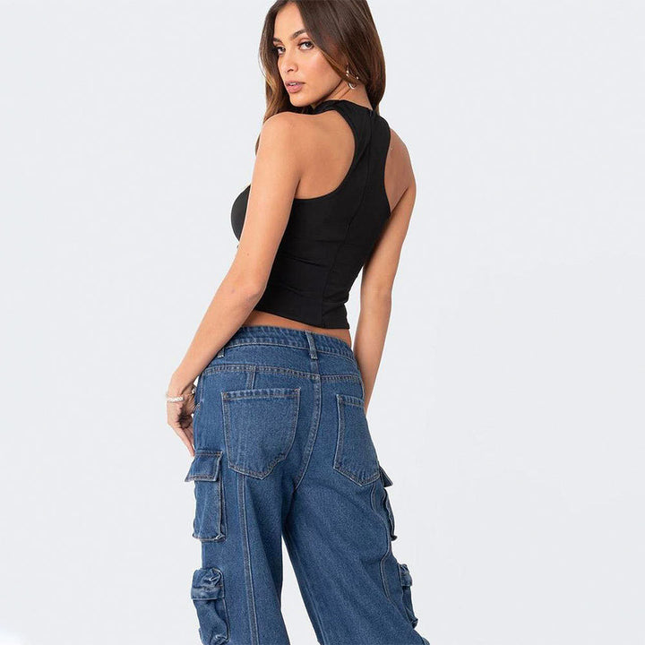 Kvinders crop top med sofistikerede flæsedetaljer og bindebånd Stilla