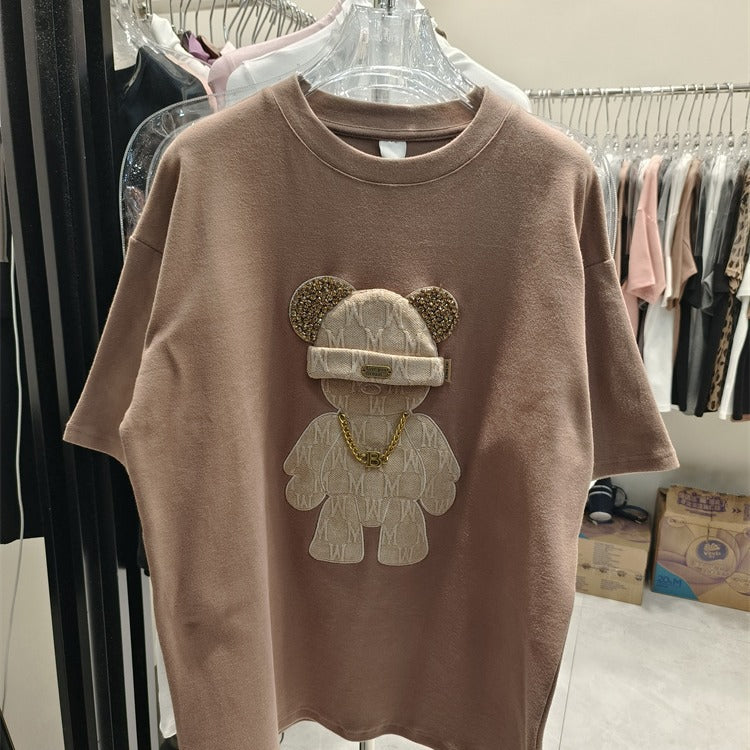Dame T-shirt med kreativ bjørnemotiv og luksuriøse detaljer Stilla