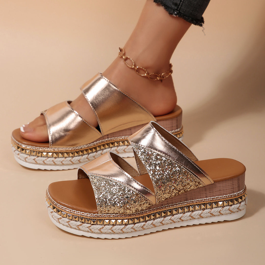 Dame Glamourøse Wedge-Sandaler med glitrende strassbesætning Stilla