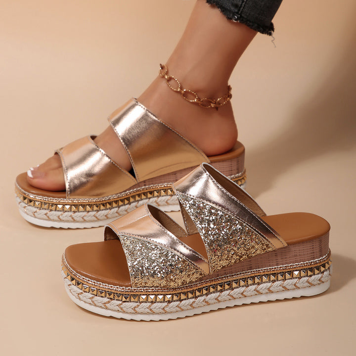 Dame Glamourøse Wedge-Sandaler med glitrende strassbesætning Stilla