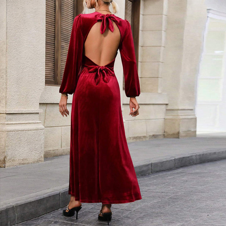 Dame Velour Aftenkjole med Lange Ærmer og Sval Skirt Stilla