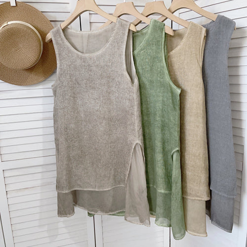 Femme Breezy Linned Maxi Kjole med Højslids Detalje Stilla