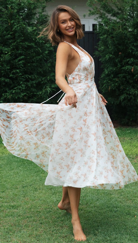 Kvinders Maxi Kjole med Dybt V-Hals og Flad Chiffon Stilla