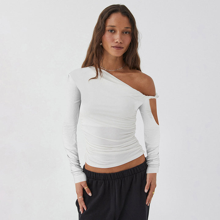 Femme Asymmetrisk Rüschet Langærmet Top Stilla