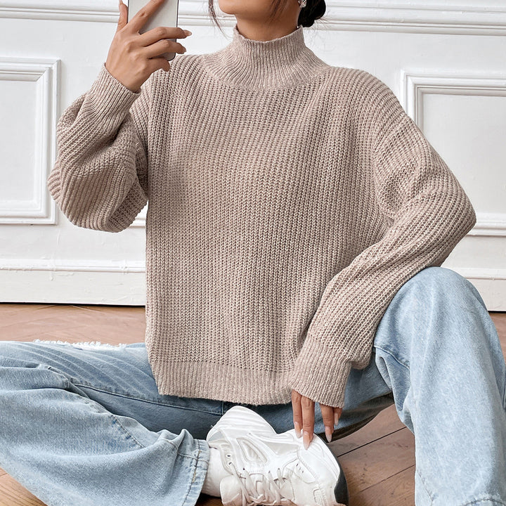 Dame Oversized Strikpullover med Rullekrave og Struktureret Mønster Stilla