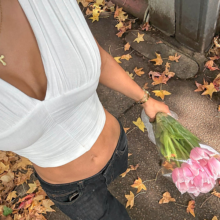 Dame Cropped Top med innovativ rynkeeffekt Stilla