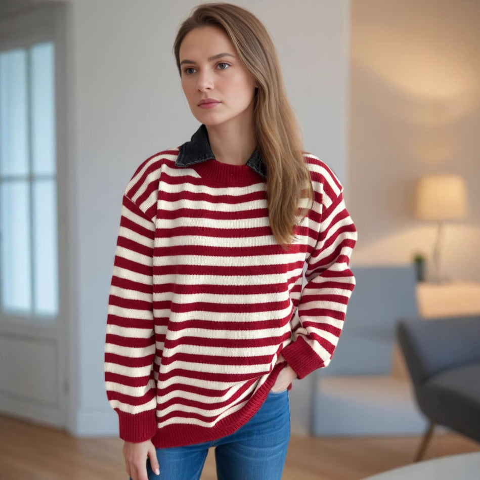 Kvinders oversized sweater med moderigtigt stribemønster og afslappet pasform Stilla