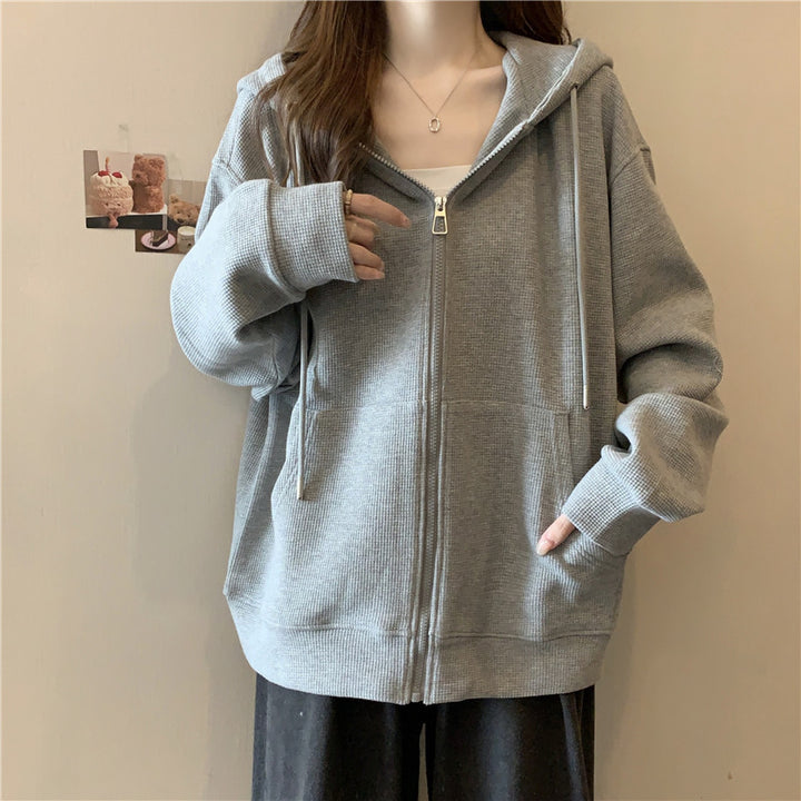 Femme Zip-Up Vaffelstrik Hoodie med Oversized Pasform Stilla