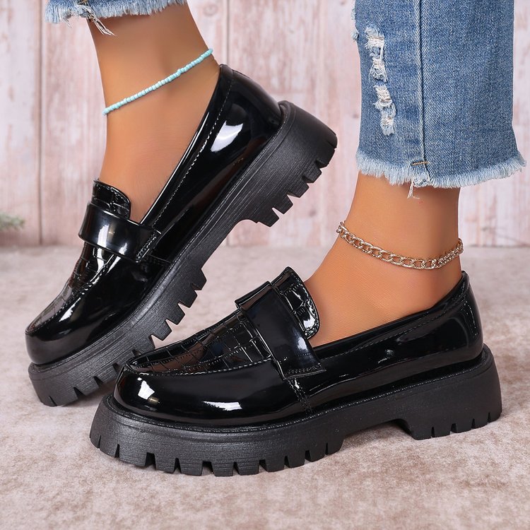 Dame Chunky Loafers med blank lakoverflade og skridsikker profilsål Stilla