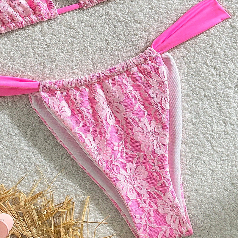 Dame triangel-bikini med blomster mønster i blonde og justerbare stropper Skovae