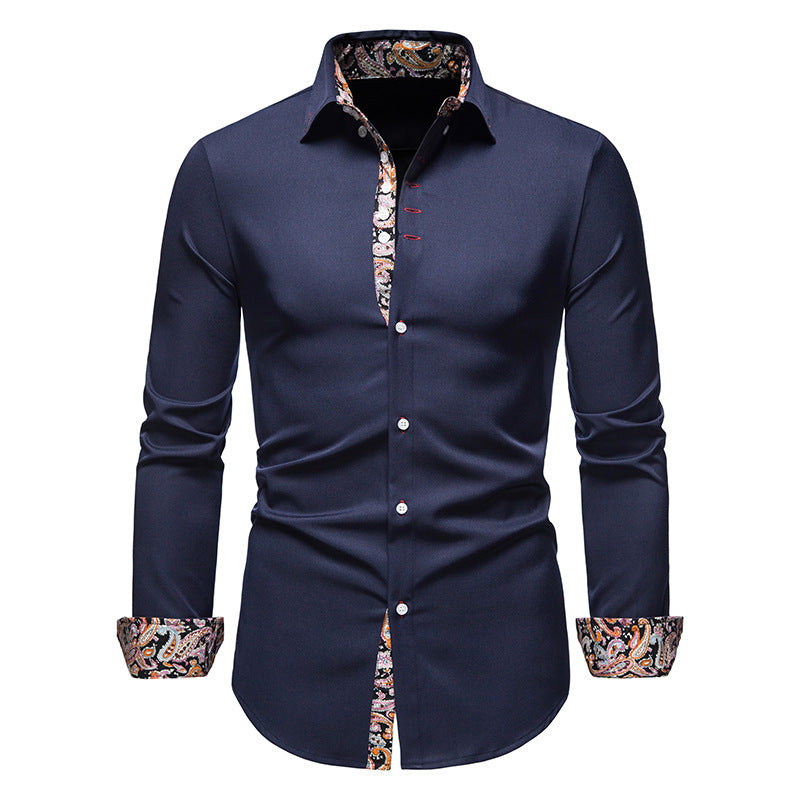 Herrer Elegant Slim-Fit Skjorte med Farverig Indvendig Kontrast Stilla