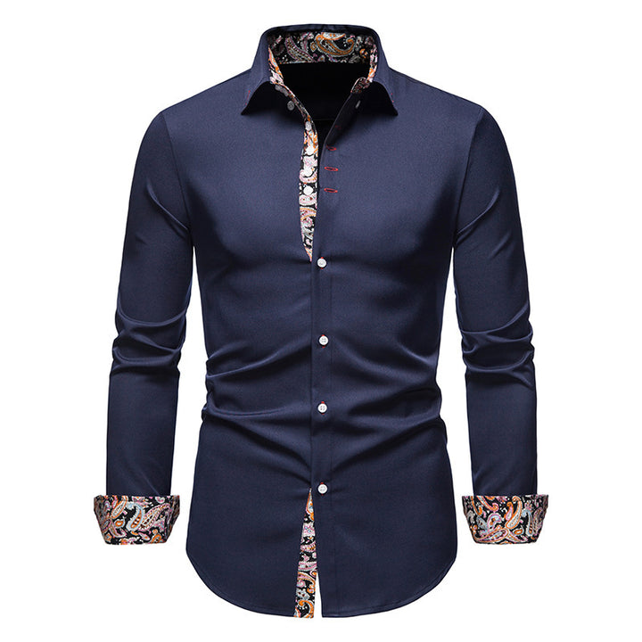 Herrer Elegant Slim-Fit Skjorte med Farverig Indvendig Kontrast Stilla