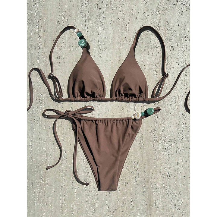 Dame Triangle-bikini med justerbare stropper og smukke smykkedetaljer Skovae
