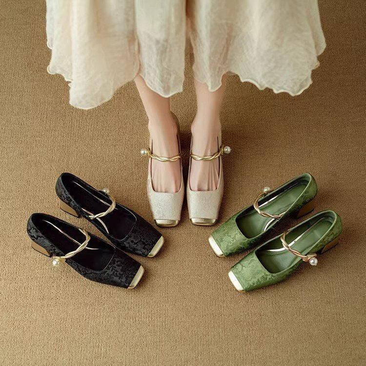 Dame Vintage Blomster Anklebånd Blokhæle Stilla