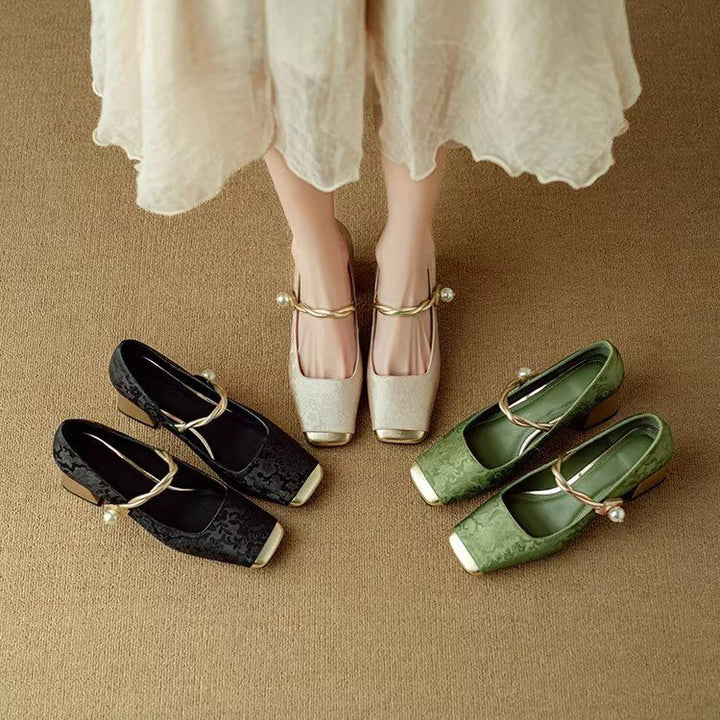 Dame Vintage Blomster Anklebånd Blokhæle Stilla
