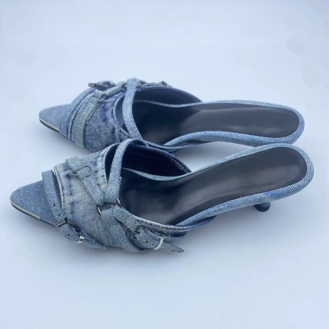 Dame spids tå slingback pumps med dekorativt spænde-detajl Stilla