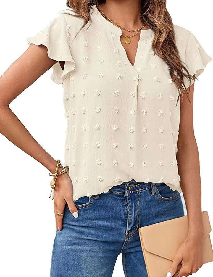 Dame elegant blouse med fint strukturdesign og korte ærmer Stilla