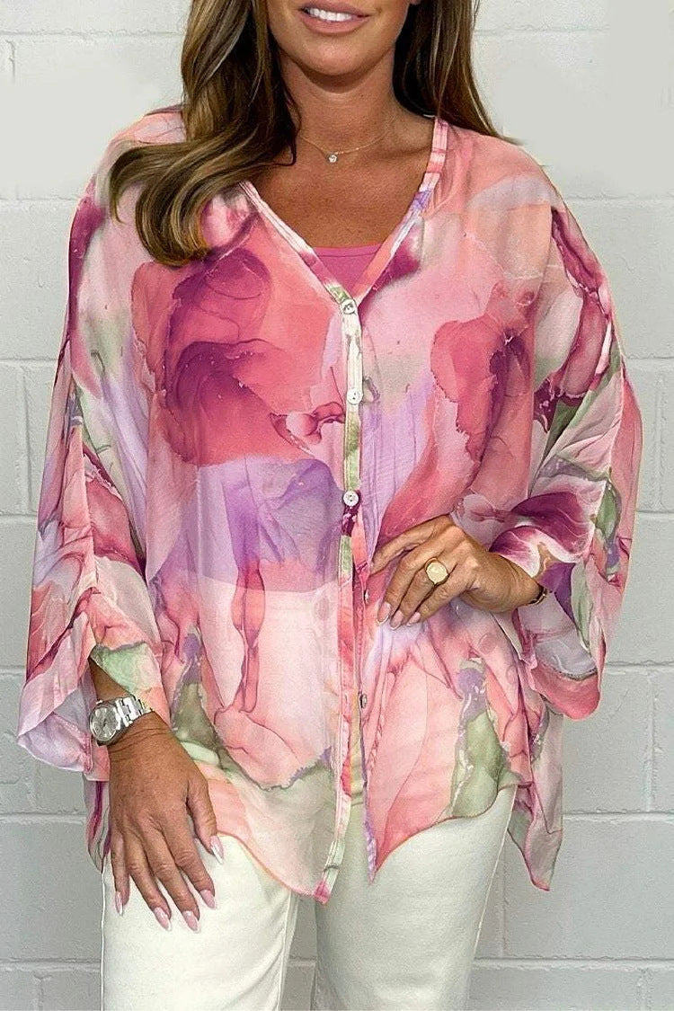 Dame luftig overbluse i akvarel-look Stilla