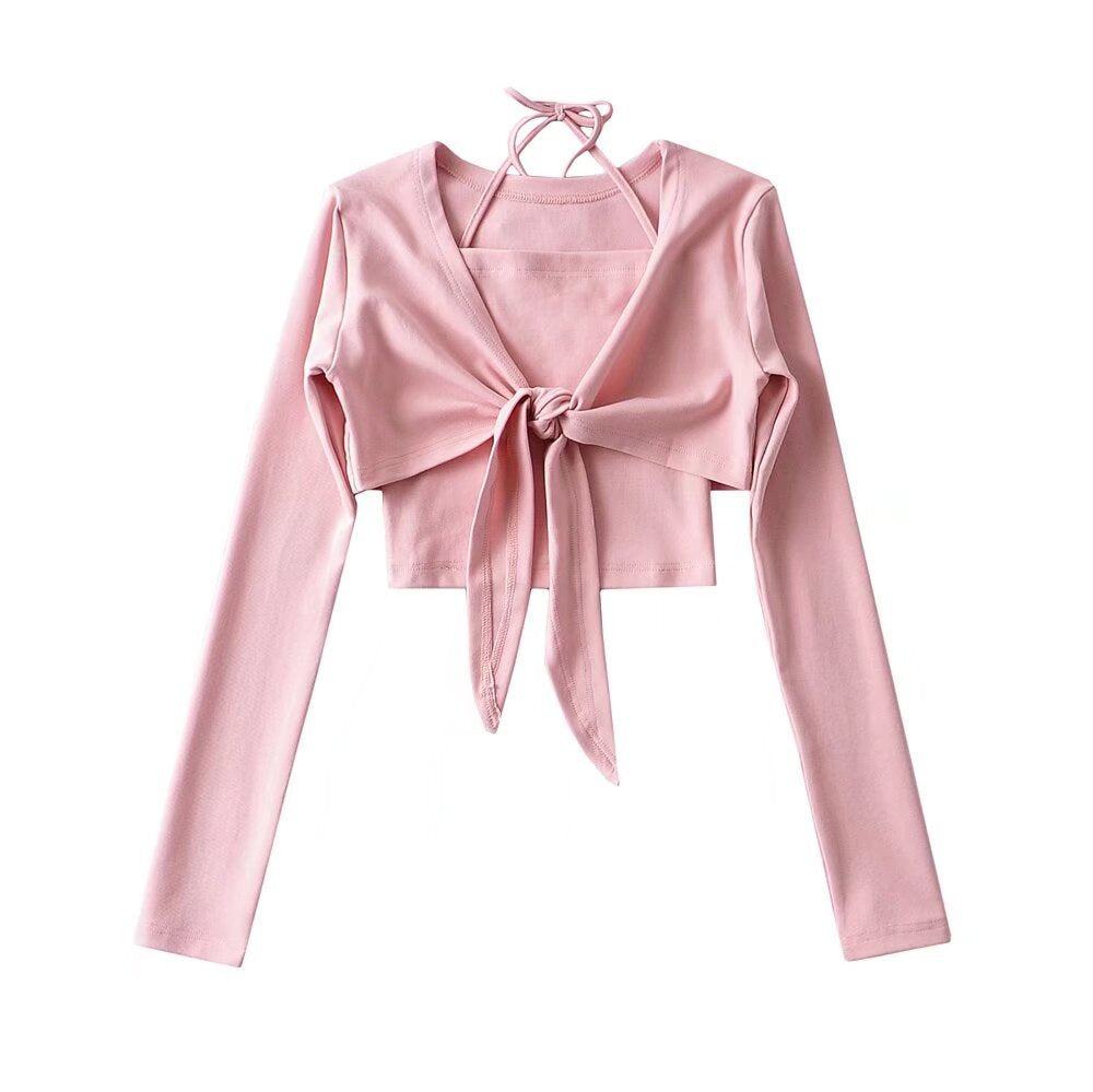Dame Cropped Langærmet Top med legende knude-design Stilla