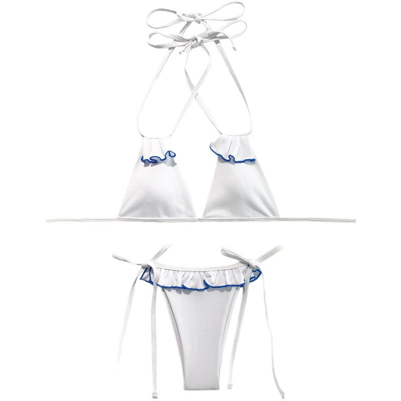 Dame triangle bikini sæt med legende volanger og krydsbånd Stilla