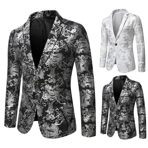 Herre elegant metallisk floraltryk blazer Stilla