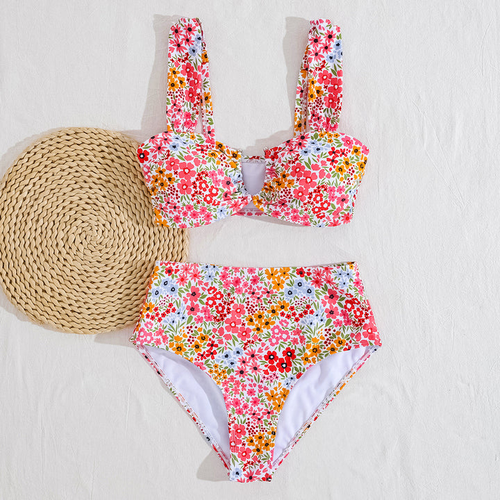 Dame Højtaljeret Bikini med elegant Bustier-overdel og legende Blomsterdesign Stilla