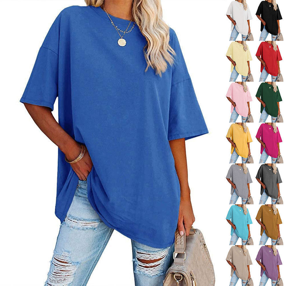 Dame afslappet oversized T-shirt med rund halsudskæring og korte ærmer Stilla