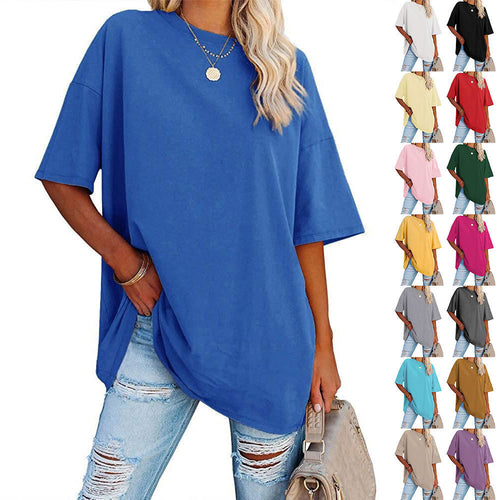 Dame afslappet oversized T-shirt med rund halsudskæring og korte ærmer Stilla