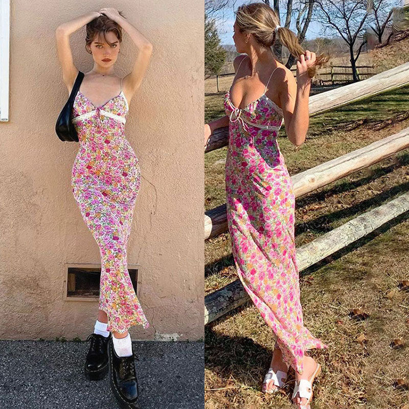 Dame Blomster Mønster Slip-Kjole Stilla