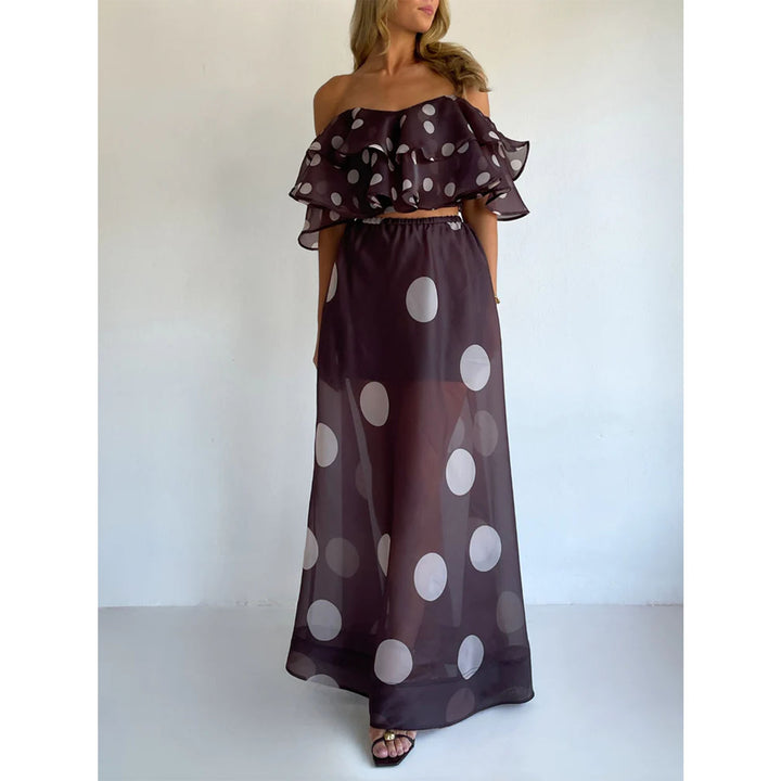 Dame maxi nederdel sæt med off-shoulder top og legende ruffle design