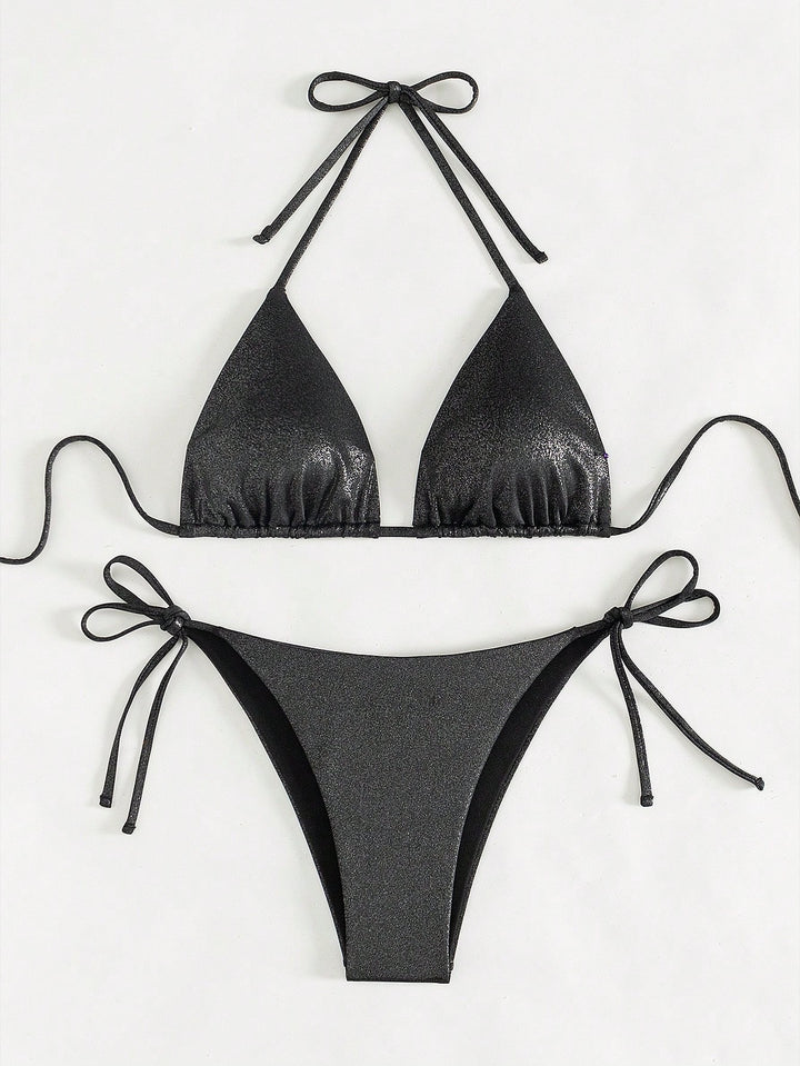 Dame Triangel-Bikini med skinnende effekt og justerbare stropper Stilla