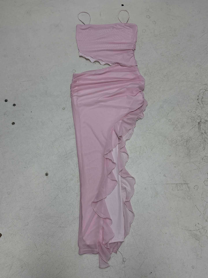 Dame elegant wrap dress med volumøs flæsekant Skovae