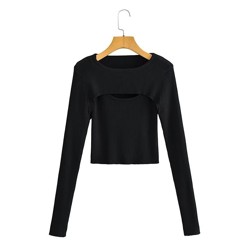 Kvinders langærmet crop top med sofistikeret udskæringsdesign Stilla