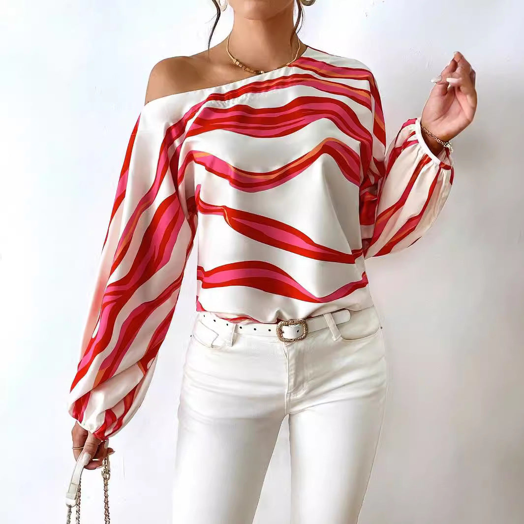 Dame Off-Shoulder Abstrakt Print Bluse Stilla