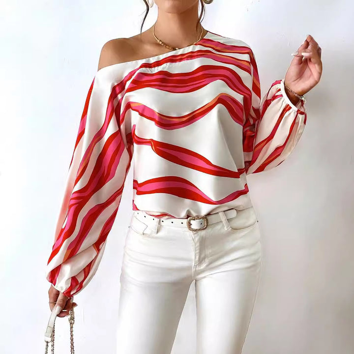 Dame Off-Shoulder Abstrakt Print Bluse Stilla