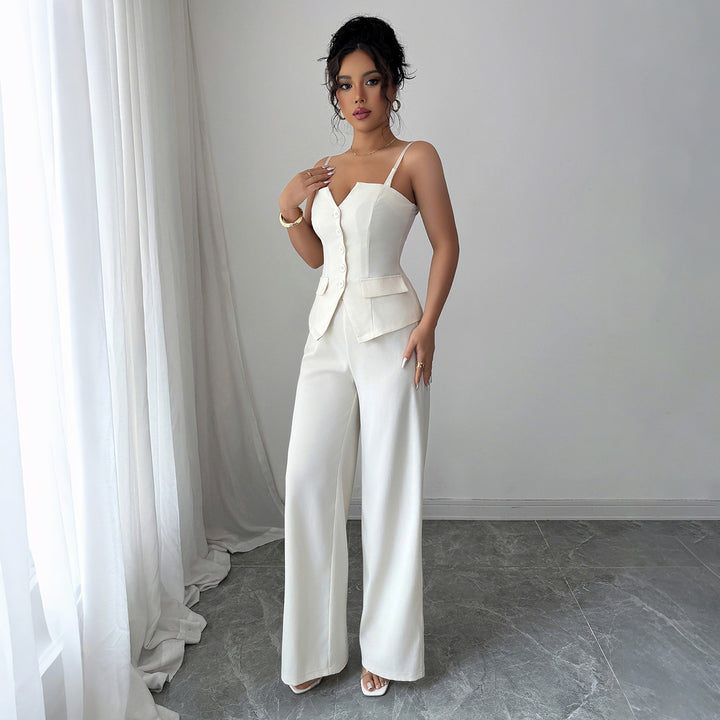 Dame Jumpsuit med elegant knaplukning og figursyet overdel Stilla