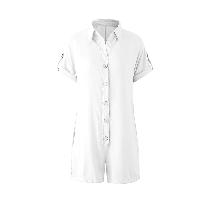 Dame jumpsuit med opbrettede ærmer og knaplukning Stilla