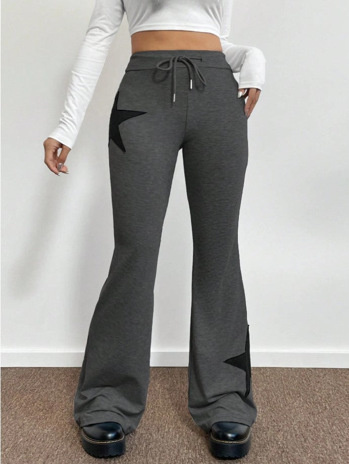 Dame casual sweatpants med bred ben og stjernemotiv Skovae