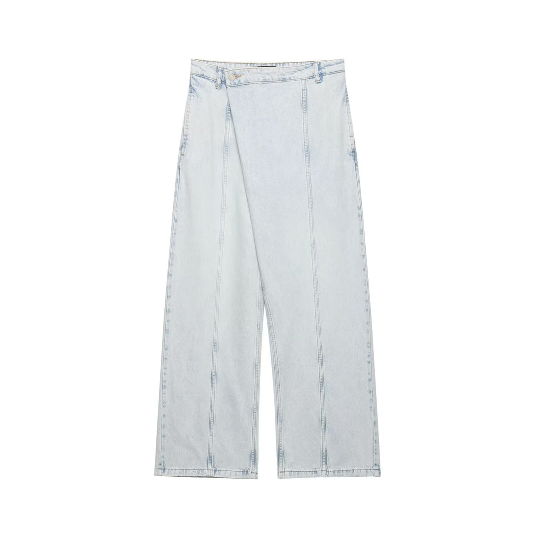 Dame bred Denim-bukser med høj talje og asymmetrisk snit Skovae