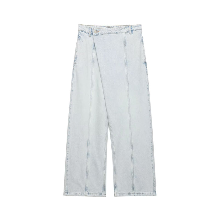 Dame bred Denim-bukser med høj talje og asymmetrisk snit Skovae