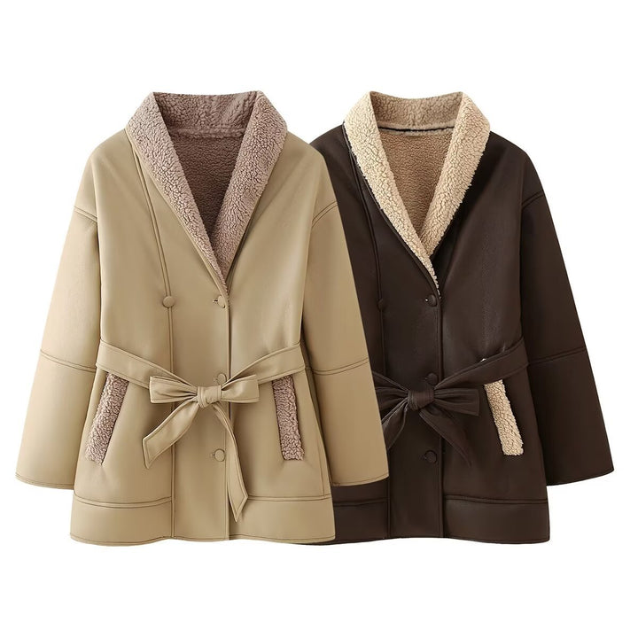 Dame Faux Leder Utility Jakke med Sherpa-foring Stilla