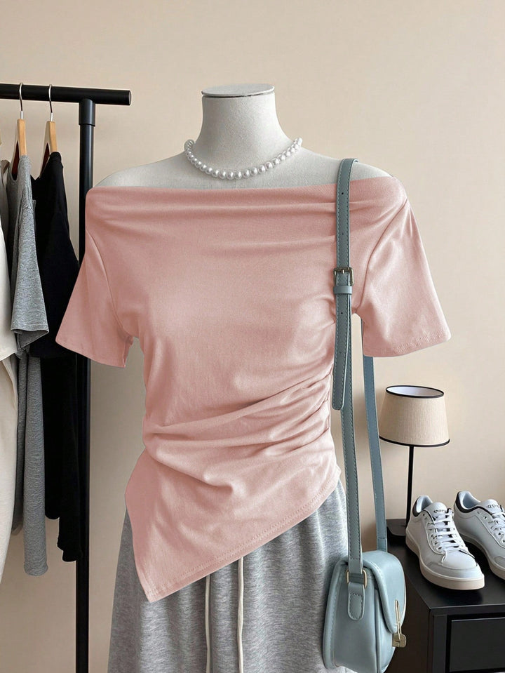 Dame Off-Shoulder T-Shirt med rynke Skovae