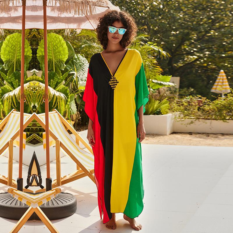 Dame Strandkaftan med iøjnefaldende geometrisk design Stilla