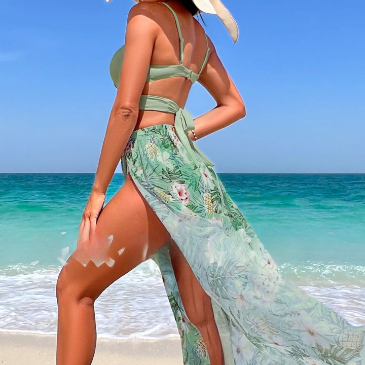 Dame bikini sæt med usædvanlig indpaknings-top og blomsterdække Skovae