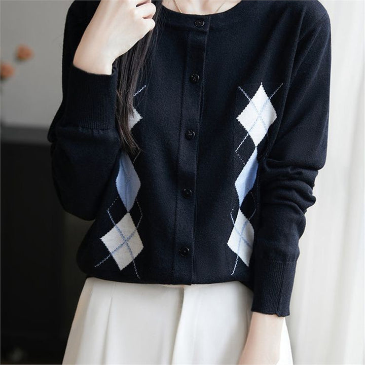 Kvinders cardigan med diamantmønster Stilla