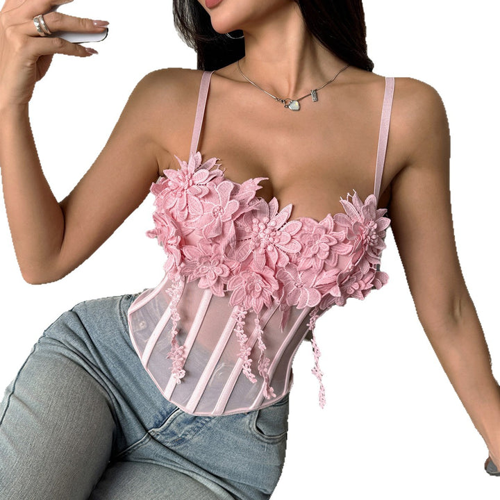 Dame Elegant Korse med florale spidsapplikationer Stilla