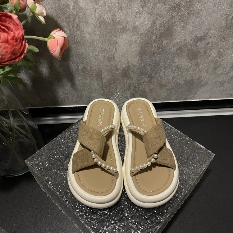 Dame Elegante Tåseparator Sandaler med moderne Remdesign og Perlepynt Stilla